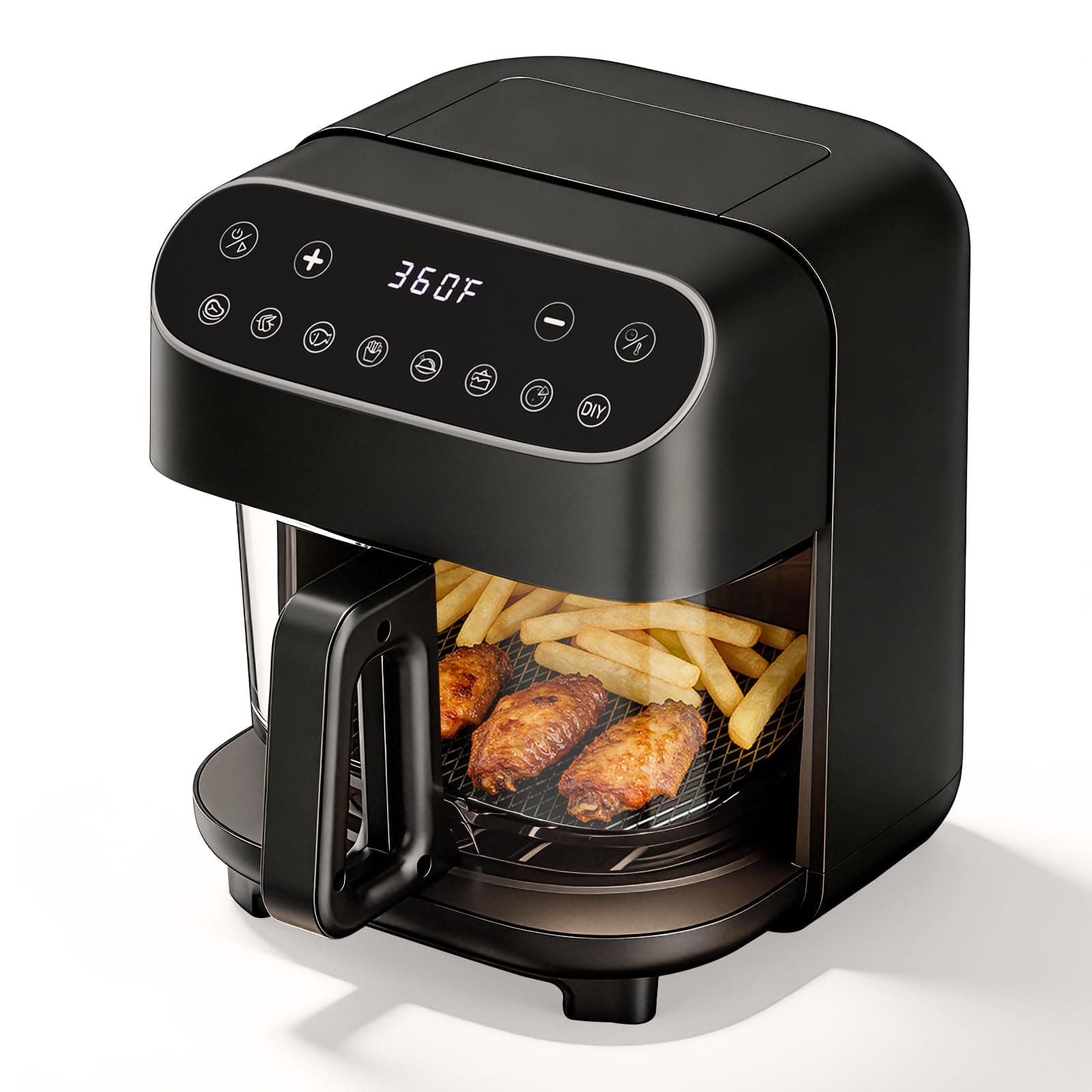 5 Quart Glass Air Fryer, Non Toxic & Uncoated, Black